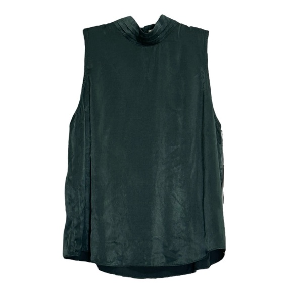 Nine Britton Sleeveless High Neck Blouse XL Dark Green Satin Button Back NWT - Picture 2 of 9